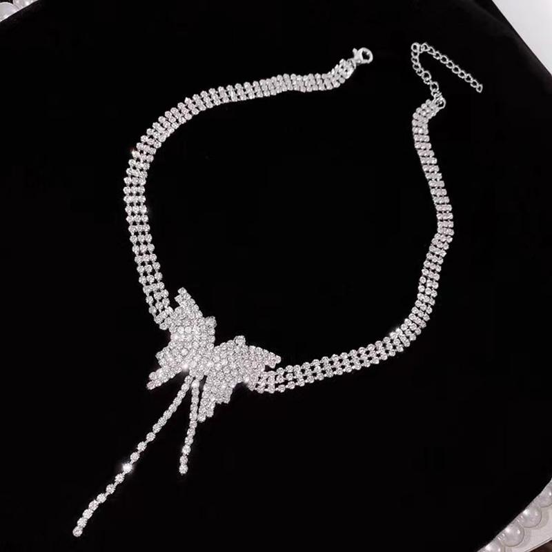 Butterfly Necklace Women'S Collarbone Chain Full Of Diamonds Tassel Choker Necklace Sweater Chain Accessories
