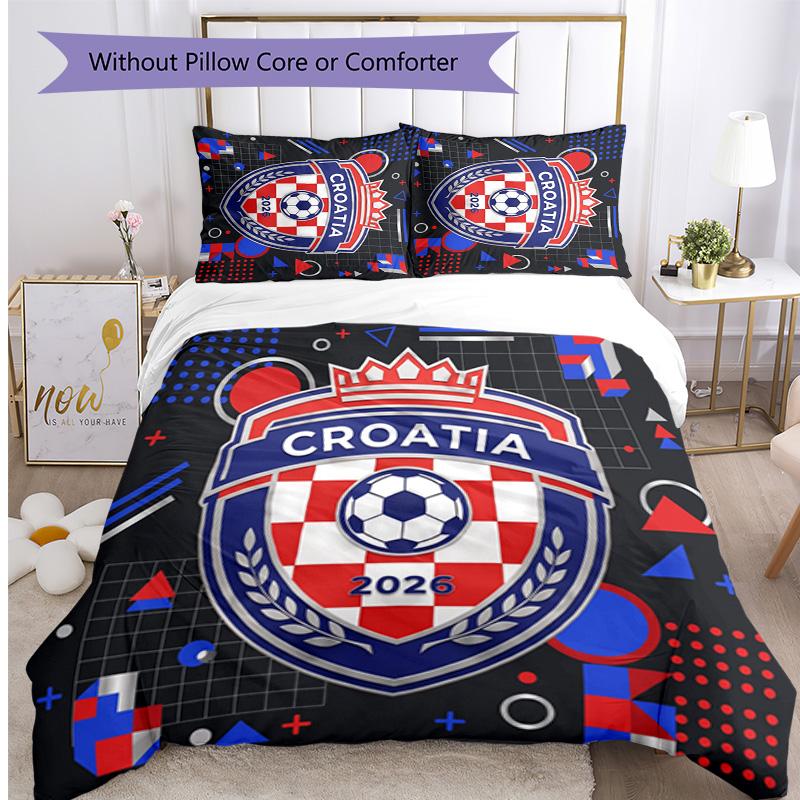 Croatia Football Printed Bedding 3 Piece Set Cozy Breathable Bed Cover Set as Housewarming Holiday Gift