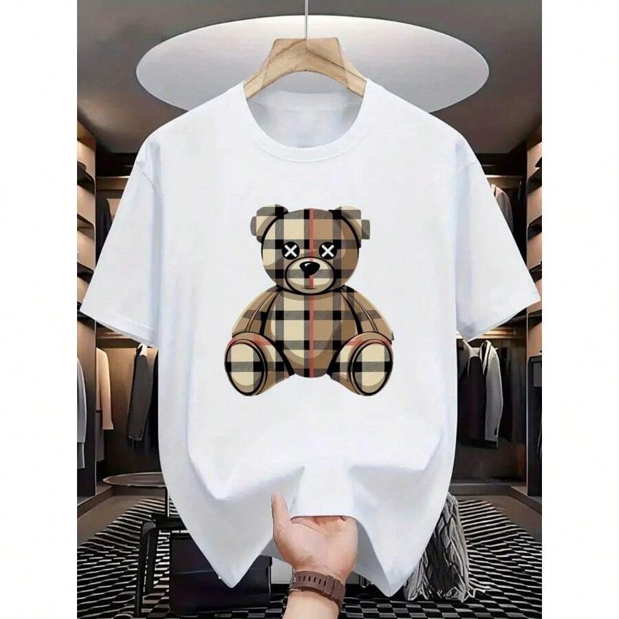 

Unisex s Graphic T-Shirt - White Tee With Brown Bear Design L