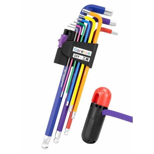 Goreson Hex Wrench Set, 9-Piece Set with Ball Point, L-Shaped Wrench, Hex Bar, 1.5mm-10mm-S2 Alloy Steel, Precision Hex Wrench, Includes Hex Key, DIY