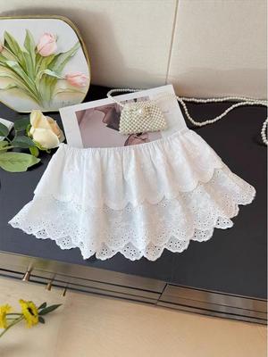 2026 Spring Ruffle High Waist A-Line Layered Crochet Embroidered Skirt for Women