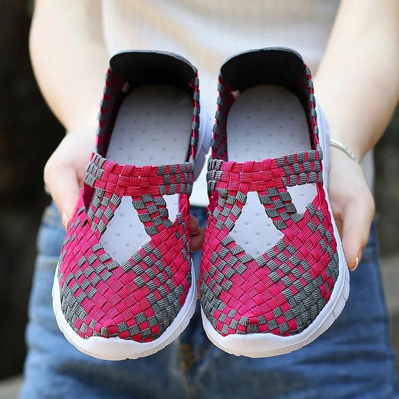 Fashion Women Flat Shoes Elastic Band Weave Shoe Woman Comfort Flat Shoes Girls Casual Sneaker Loafers Zapatos De Mujer