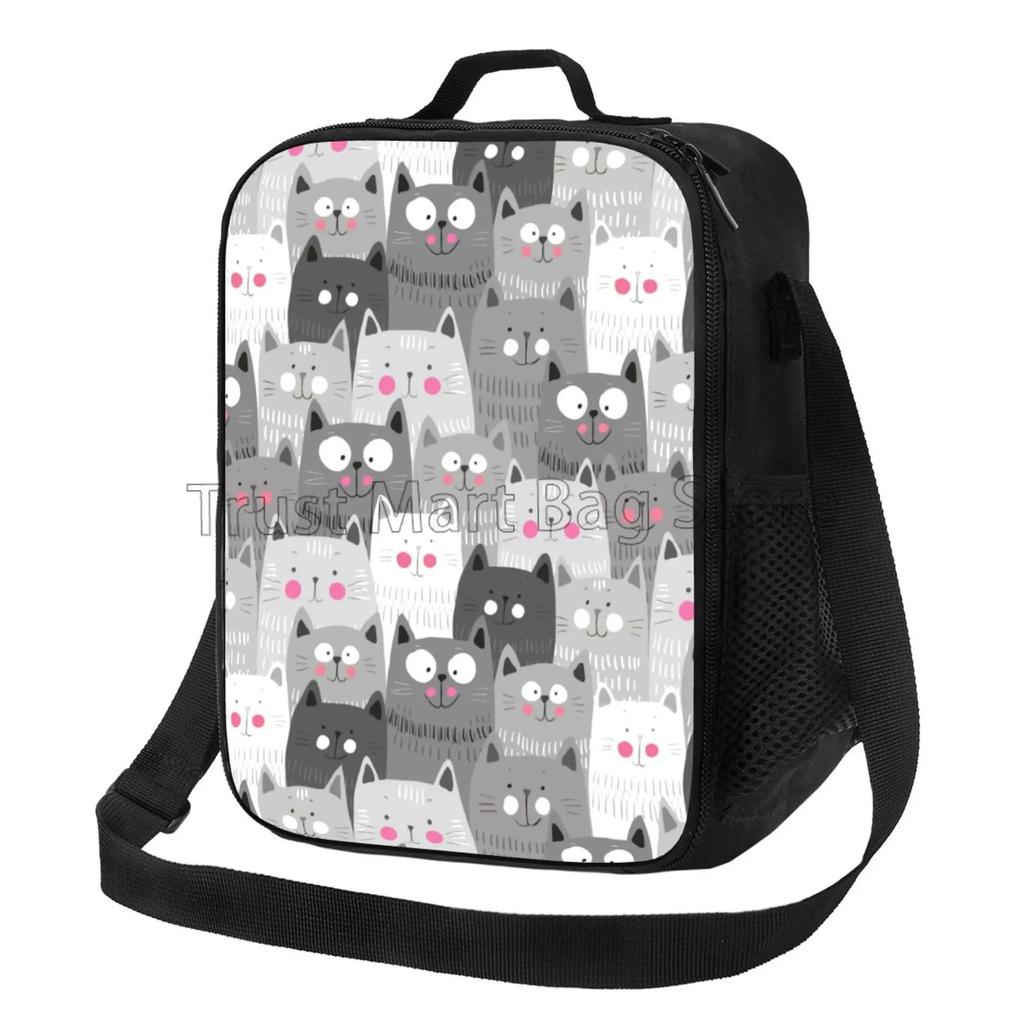 Colorful Cat Heads with Bright Eyes Reusable Lunch Bag Leakproof Freezable Insulated Cooler Lunch Box for Boys Girls To School