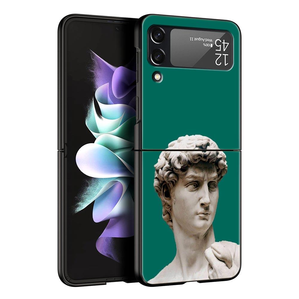For Samsung Galaxy Z Flip 3 4 5 Hard Black Folding PC Phone Case Mona Lisa Van gogh Oil Painting Art For Samsung Z Flip3 Cover