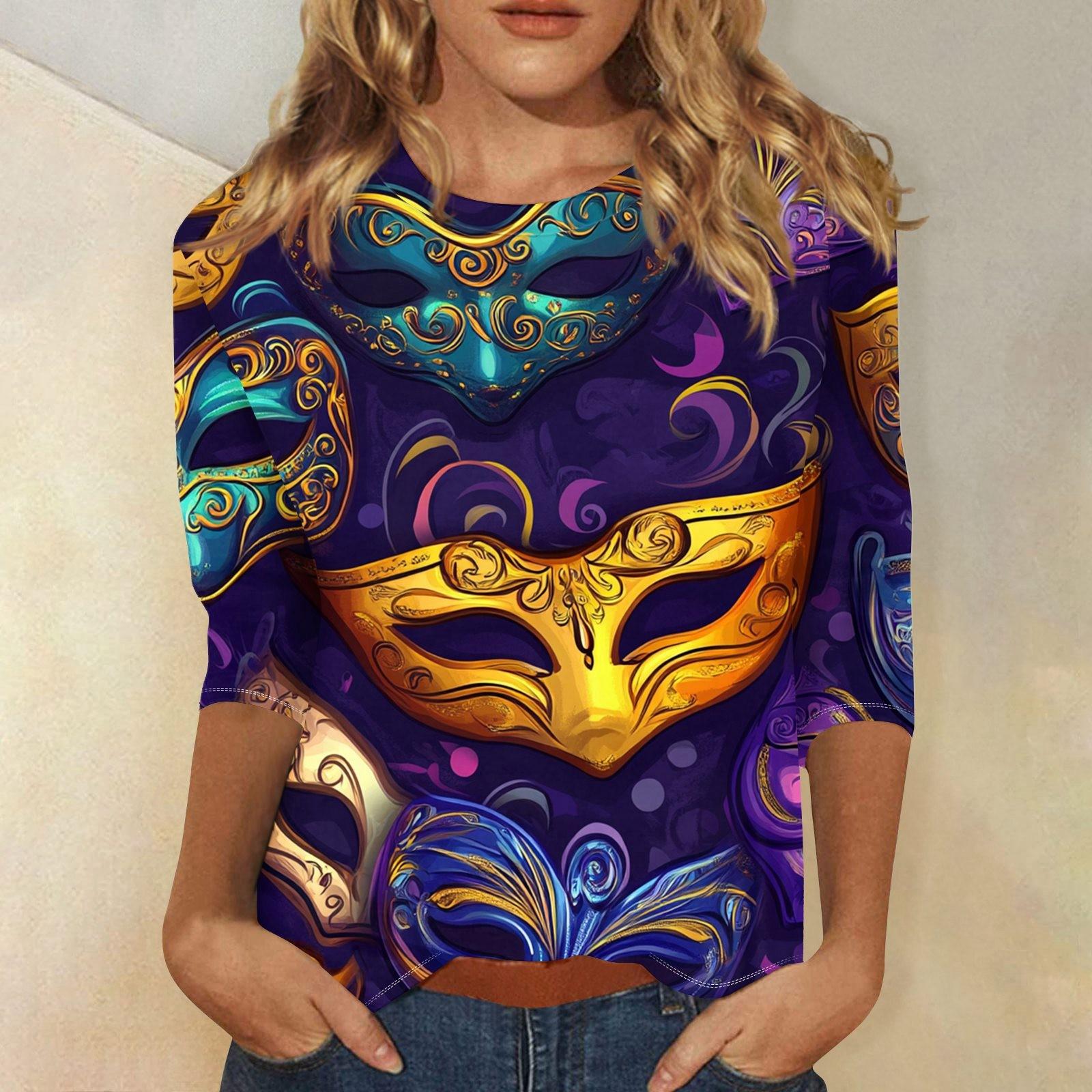 

Женская мода свободный повседневный топ с семью рукавами и круглым вырезом с карнавальным принтом XXXXL белый