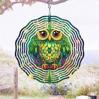 2D Metal Owl Wind Spinner with Vibrant Green Yellow Purple Reflective Design for Outdoor Decor Perfect Gift for Yard Balcony