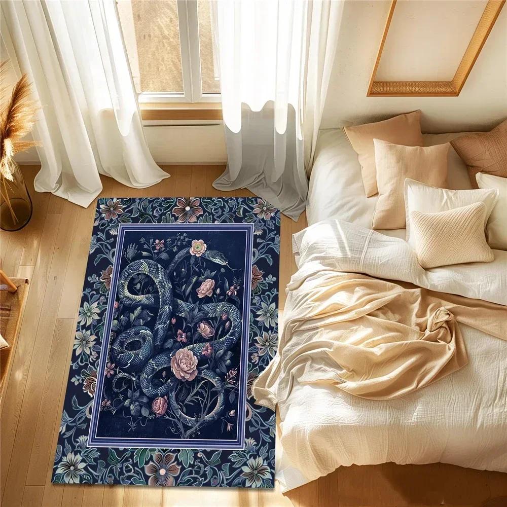 Teppiche mit Schlangen-Tiermuster Teppiche mit Schlangenmuster Klassischer Gothic-Teppich Rutschfester Waschbarer Bodenteppich für Wohnzimmer Schlafzimmer