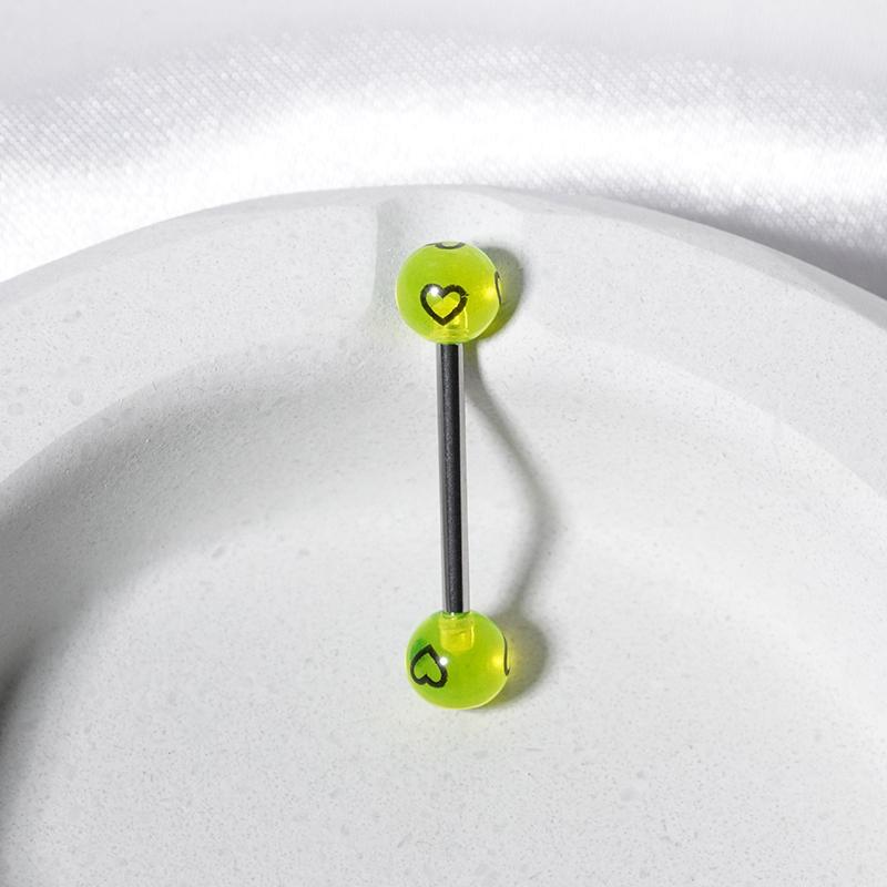 Colorful Transparent Heart Print Round Ball Tongue Nail For Women Girls  Sexy Tongue Rings Vintage Hip Hop Accessories