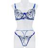 Floral Embroidered See-Through Lingerie Set with Sexy Gathering Bra for Women