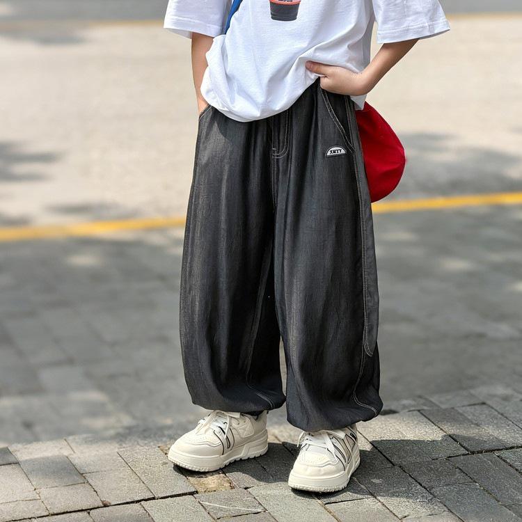 Children s Tencel Denim Summer Anti-Mosquito Thin Long Pants with Loose Cuffs for Boys 140 cm