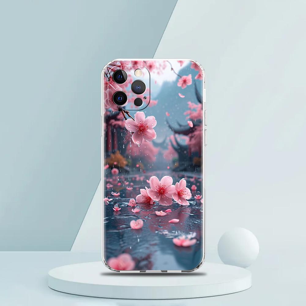Pink Spring Cherry Blossoms Phone Case for iPhone 16 15 14 13 12 Pro Max 11 Pro Max 7 8 Plus XS XR Max Transparent Soft Shell