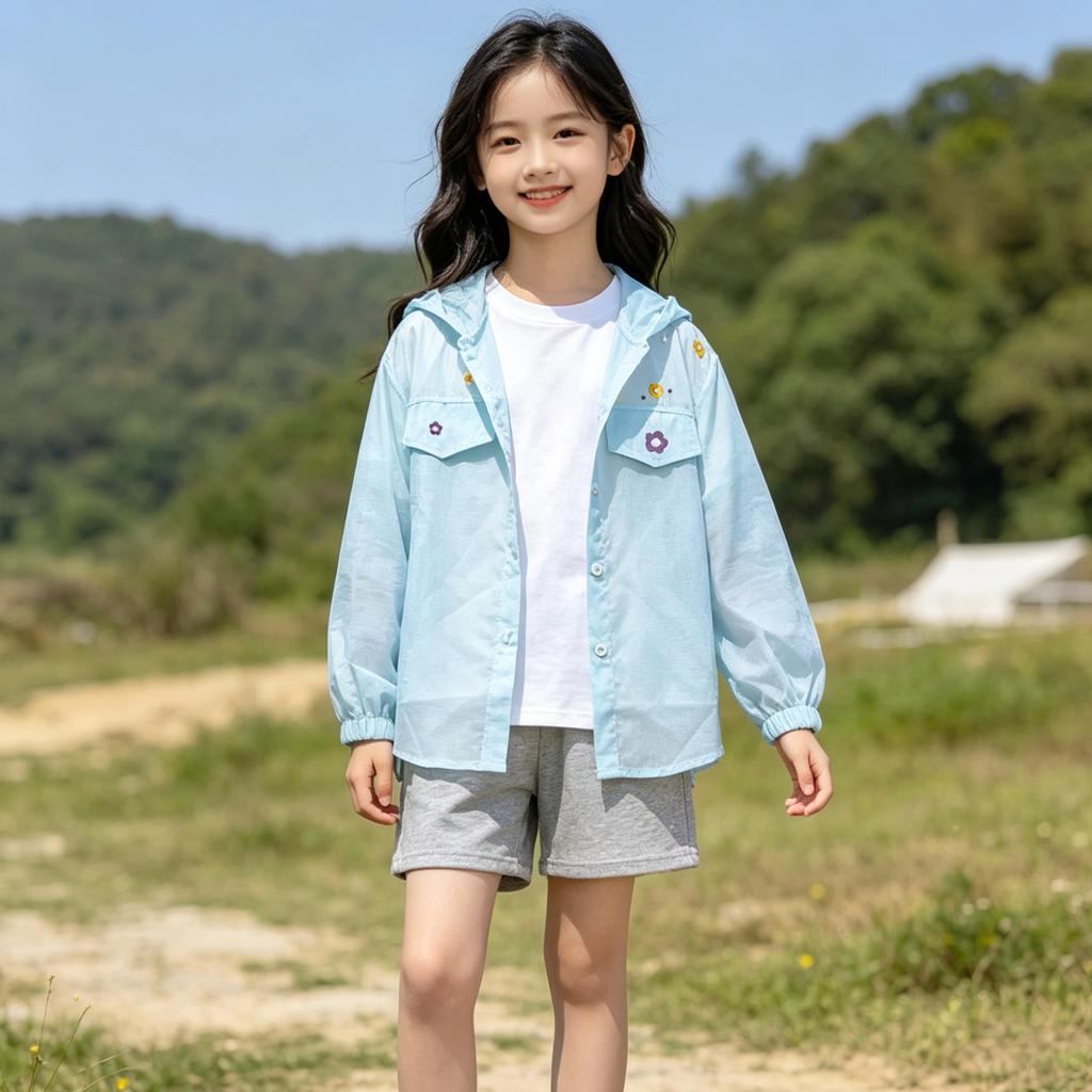 Girls' Skin Clothes Summer New Hooded Lightweight Breathable Jacket