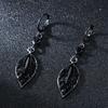 New Fashion Trend Zircon Crystal Black Leaf Pendant Earrings for Women Unique Design Temperament Cool Girls Party Jewelry