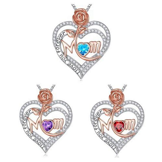 Rose Heart Pendant Necklace with Rhinestones Elegant Alloy Jewelry Lightweight Tarnish-Resistant Shiny Gift for Mother's Day Birthday