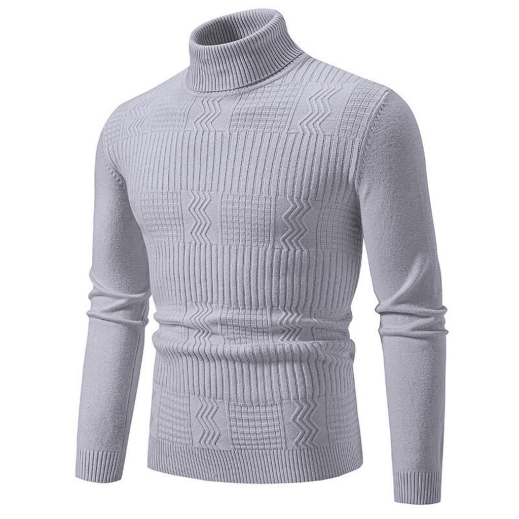 Men's Casual Solid-color High-collar Knitted Sweater, Men's Warm Base Layer Pullover Sweater