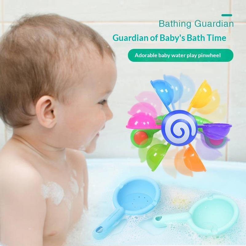 Rainbow Sucker Windmill Bath Toy Water Spray Colorful Waterwheel Interactive Fun Toy for Toddlers Baby Bath Time Play