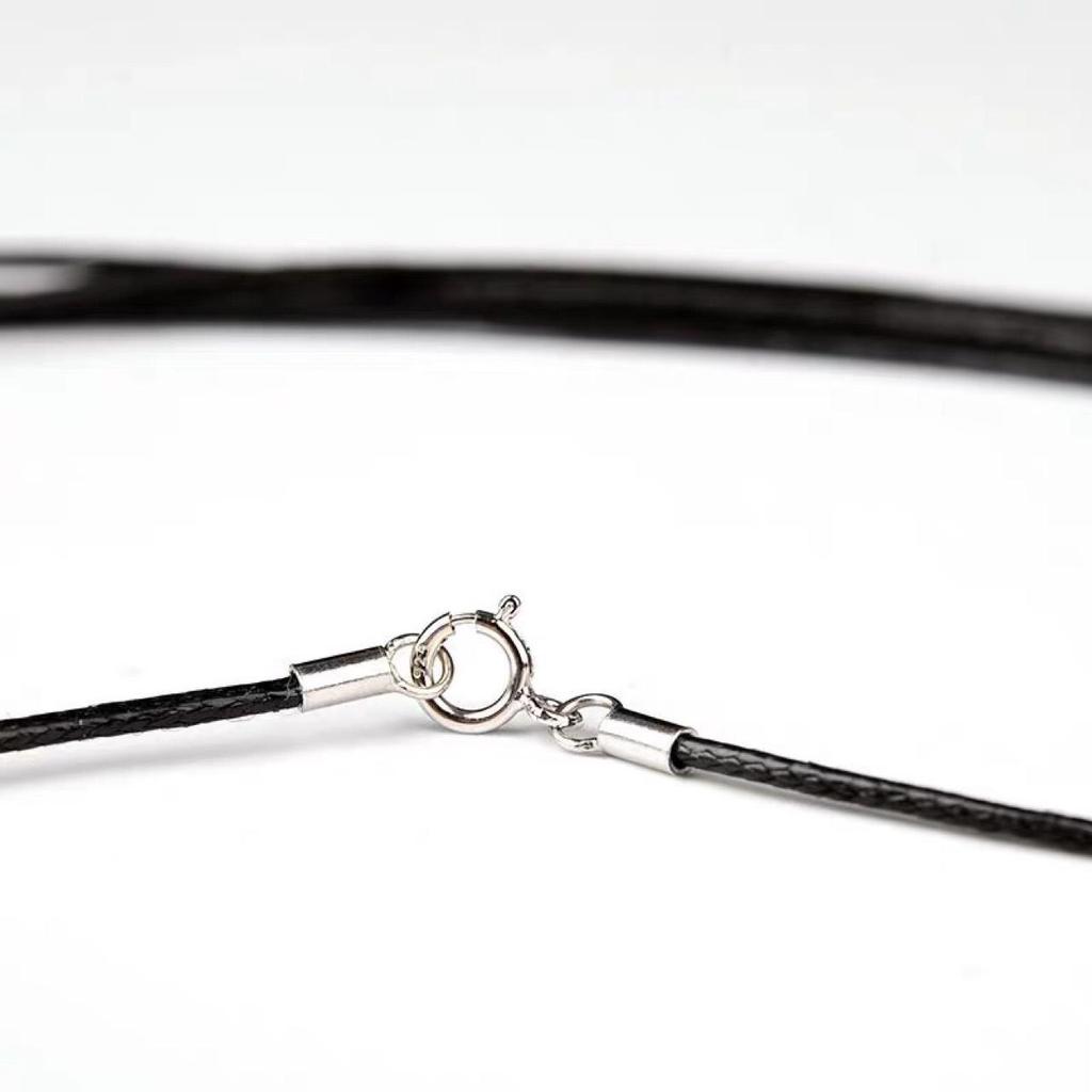 1 mm Lærsnor 925 Sølv Anheng Halskjede, Gull og Jade Anheng, Svart Vokset Snor Lanyard for Menn og Kvinner