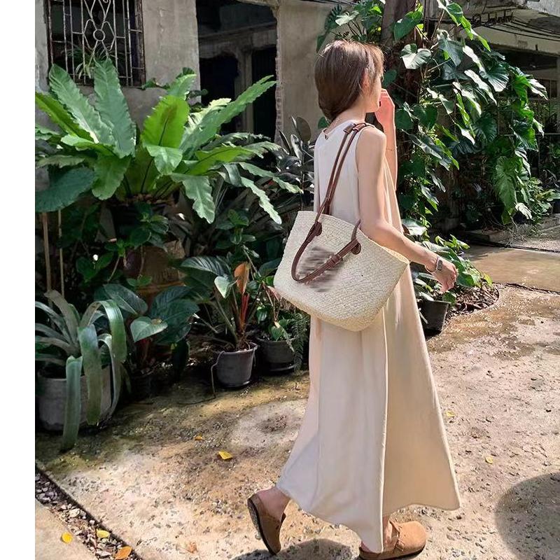 Móda Léto Bez rukávů Dámské Elegantní Dlouhé Šaty Vycházkové Design s holými zády Kulatý výstřih A-linie Společenské šaty Dámské Ležérní Jednoduché Jednobarevné Oblečení