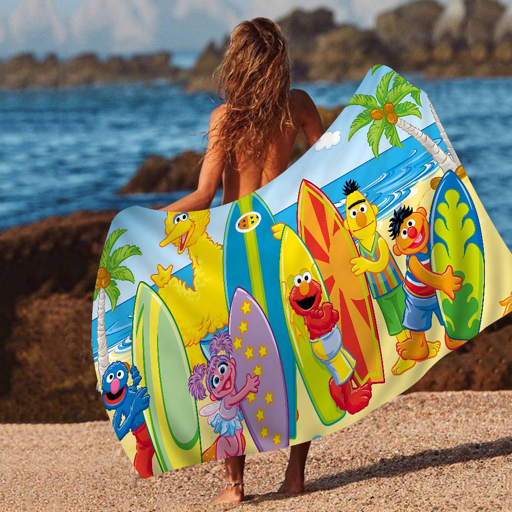 Cartoon S-Sesame Cookies S-Street Bath Towel Microfiber Soft Water Absorbing Breathable For Girl Kids Decorative Beach Towel