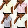 Striped Blouse For Women With Polyester Fabric Short Sleeve Office Style For Spring 2026