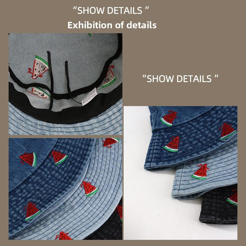 Hat women's new arrivalembroider denim bucket hat wide brim sunshade easiest for match outdoor trendy wind basin hat