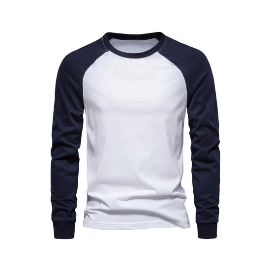 

Осень-зима Мужской топ-топ облегающего кроя с рукавами реглан в стиле пэчворк с круглым вырезом, эластичный свитер с длинными рукавами, средней длины, для фитнеса, повседневная одежда, рубашка S белый