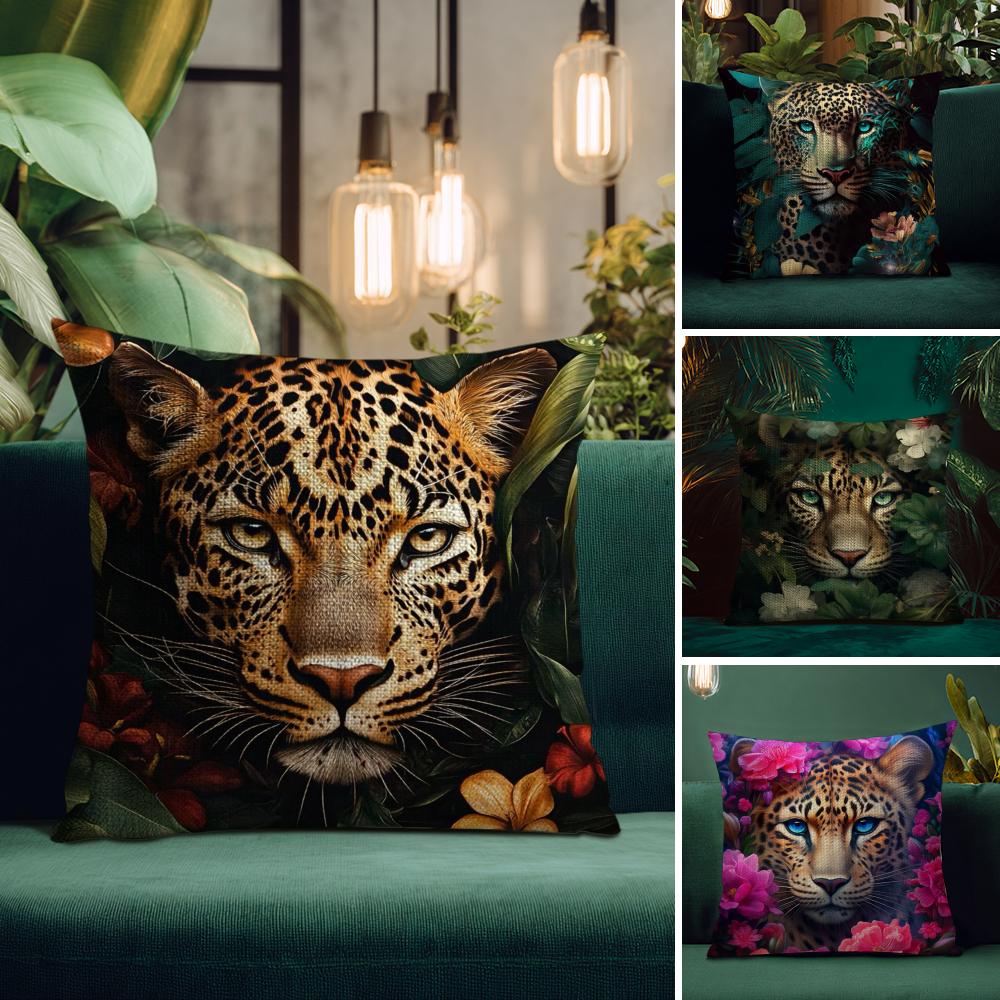 Fashion Leopard Cushion Cover Natural Linen Pillow Case Double-Sided Print Decorative Sofa Pillowcase Home Decor Gift