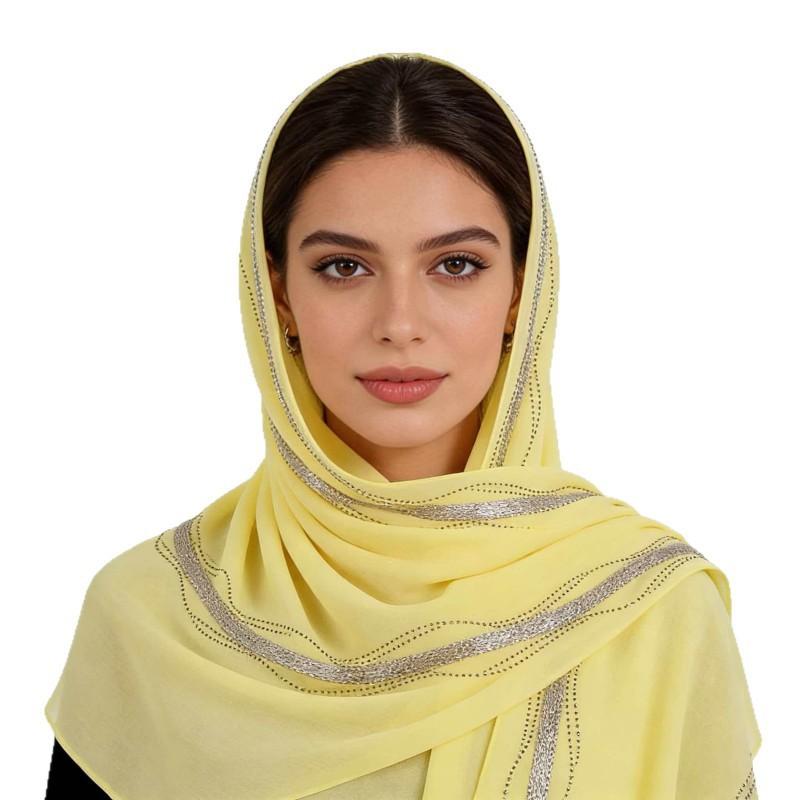 Womens Lightweight Chiffon Scarf With Pearl Embellishment Ethnic Print Wrap Shawl UV Protection Cover Head Accessory Daily Wear Travel