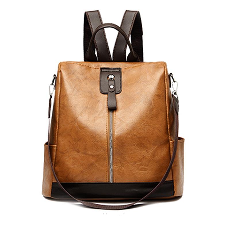 Lightweight PU Unisex Fashion Backpack Simple Vintage Headphone Port Multi Pocket with Adjustable Straps for Work & Travel