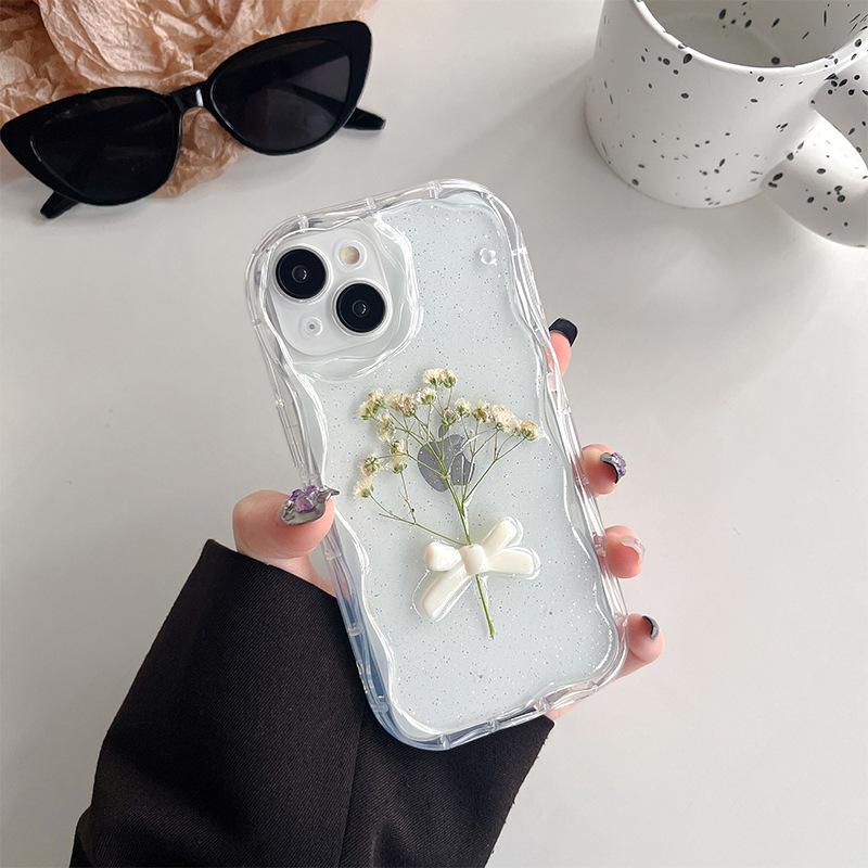 

Bow flower mobile phone case for Apple 17Promax transparent glitter wind Iphone16 soft silicone iPhone 7/8/SE 2020