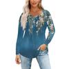 Women's Fashion Casual Pleated Round Neck Vintage Floral Print Long Sleeve T,Shirt Top