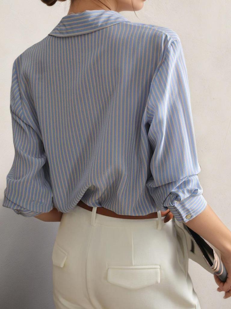 2026 Women's Striped Long-Sleeve Shirt - Elegant and Stylish for Commuting