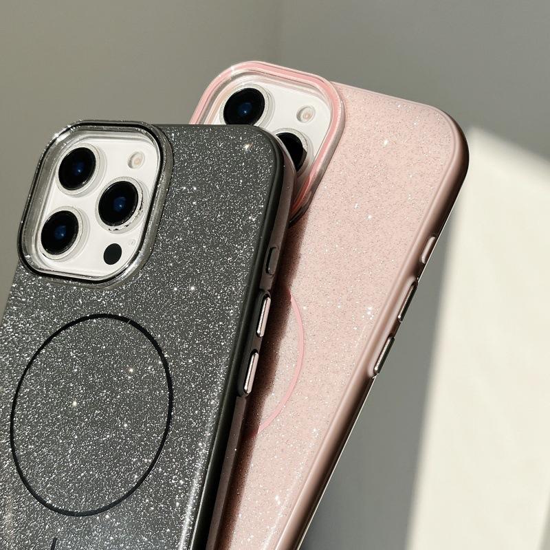 For iPhone 15 Pro Max Luxury Flash Glitter Magsafe Magnetic Candy Frame Phone Case For iPhone 12 13 14 15 Plus Protective Cover