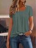Women's Square Neck Short Sleeve Top - Loose Fit, Solid Color, Summer Wear. Versatile European and American Design