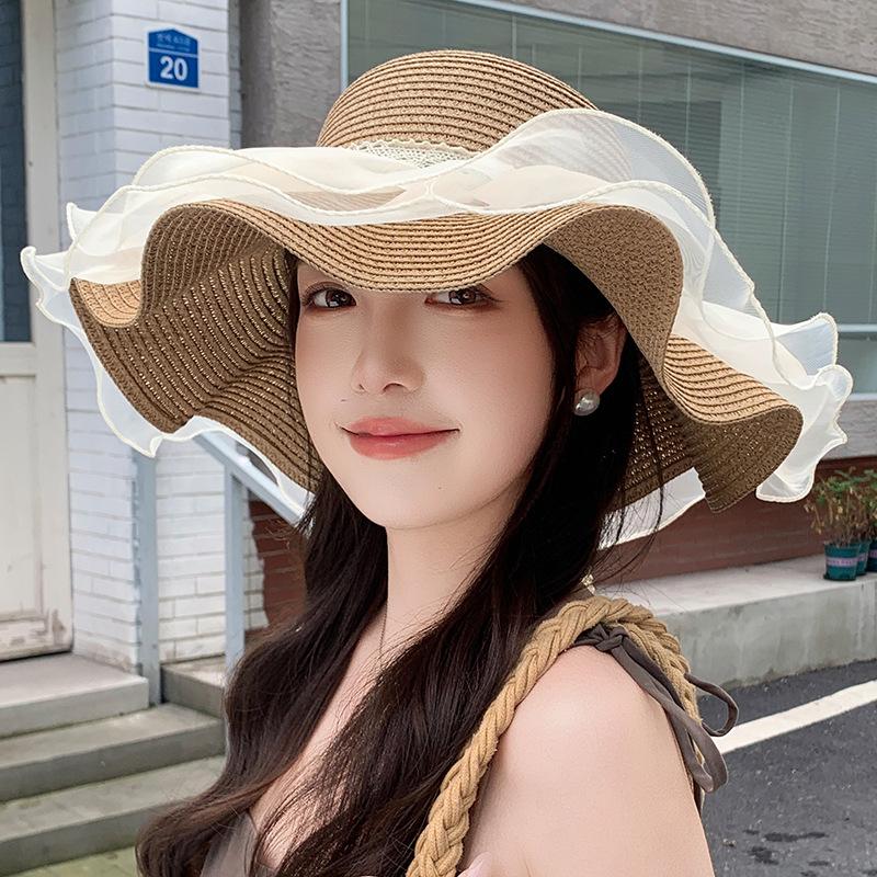 Summer New Woven Straw Hat Beach Vacation Lace Beach Sunscreen Hat Sunshade Sun Hat