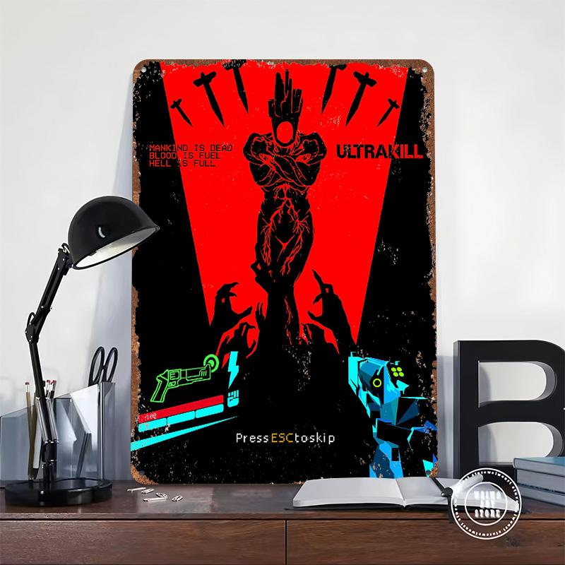 ULTRAKILL Spielblechschild Poster Personalisierte Wandkunst Retro Vintage Metallschilder für Man Cave Wohnzimmer Dekorationen Wand Deko