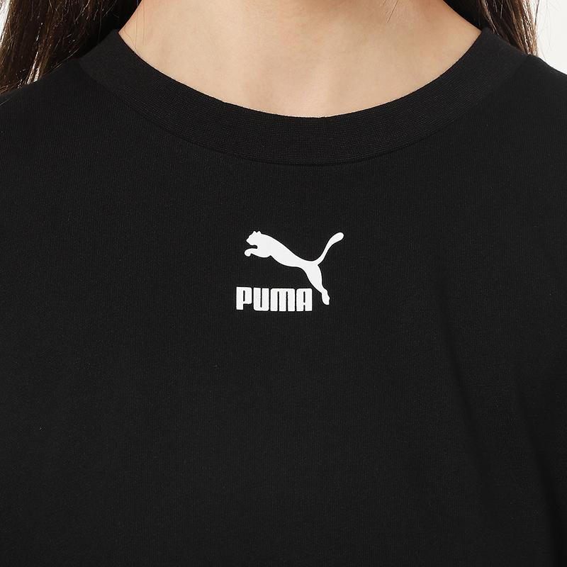 PUMA Logo Casual Sport Comfort Breathable Drawstring Pullover Short Sleeve Dress Women Dress Black 532285-01