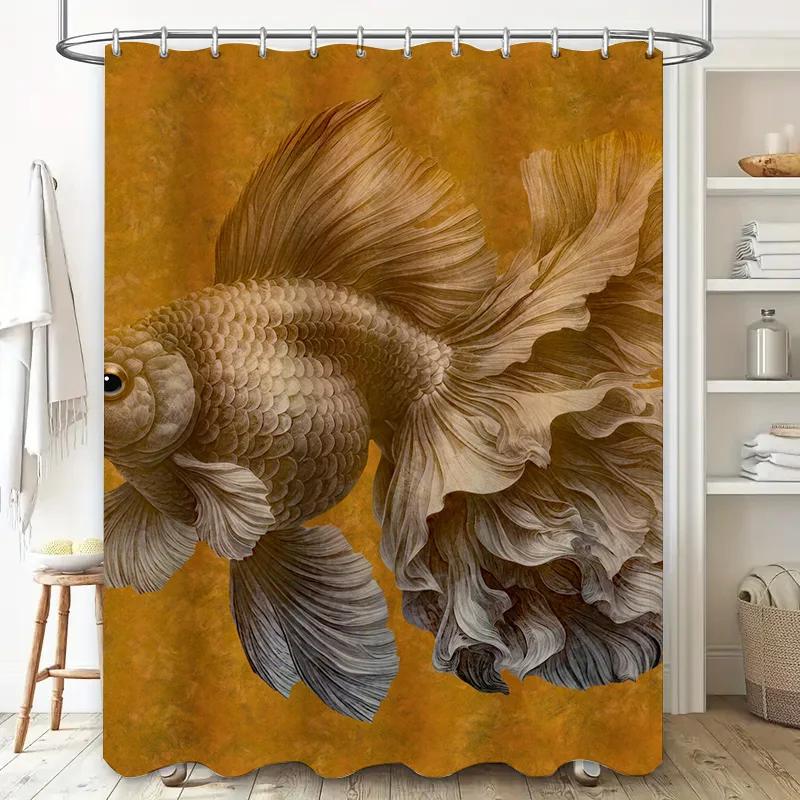 Gold Fish Shower Curtain Bathroom Decor, Luxurious Vintage Style Wall Hanging For Home Decoration, Orange Color