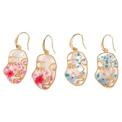 Orecchini pendenti con viso astratto Orecchini con fiori secchi con viso geometrico Orecchini pendenti Materiale in lega Regalo per le amiche