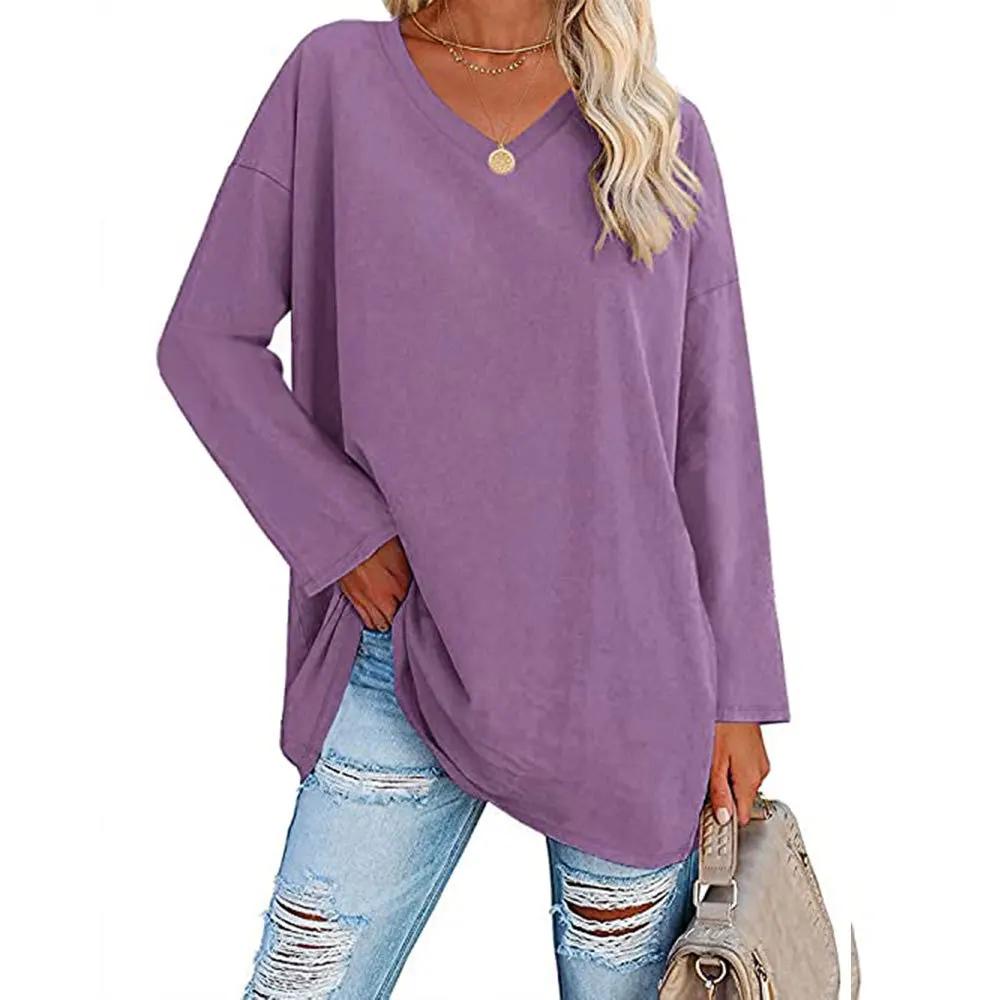 Damen Lockeres Langarm V-Ausschnitt Strickoberteil Große Plus Size Oberteile Damen Frühling Sommer Einfarbiges Oberteil Langarm V-Ausschnitt