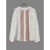 Spring Women's Vintage Ethnic Embroidered Long Puff Sleeve Vacation Blouse Top