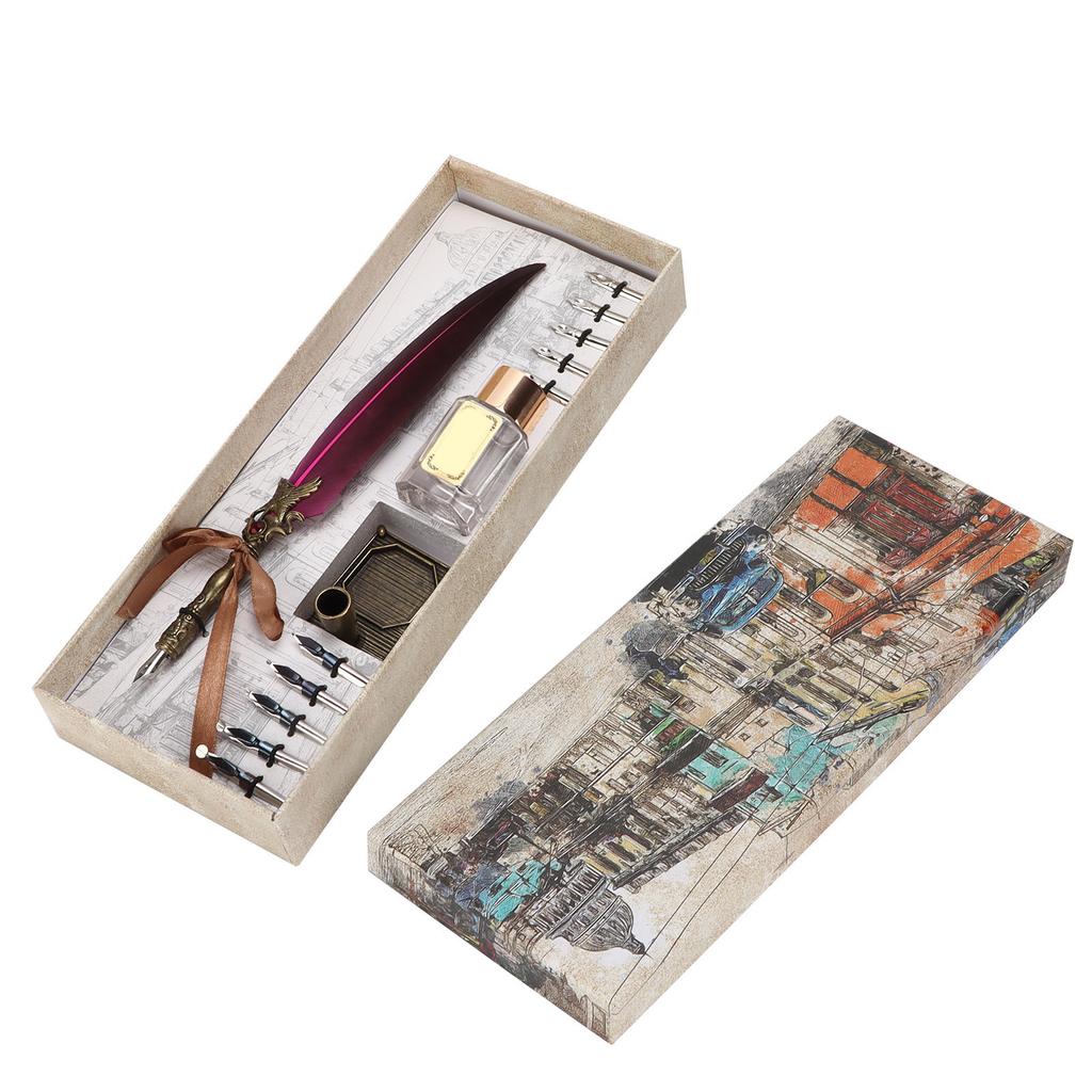 Pen Set Vintage Creativity Ink Carving Writing Suit for Lover Teacher Classmate Gift
