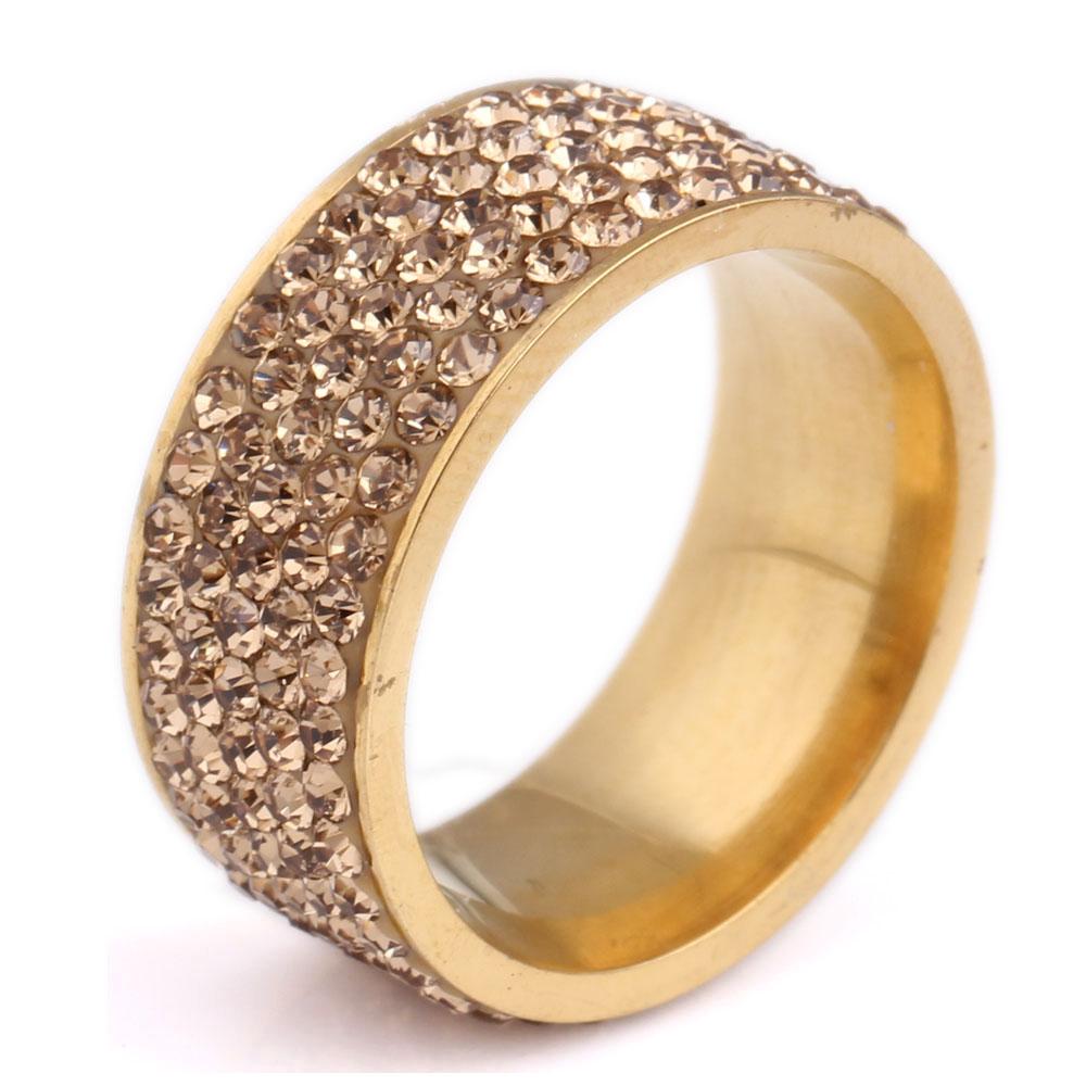 Gold Crystal Jewelry Free Shipping Wholesale Gold Color Stainless Steel Crystal Weddind Rings for Women