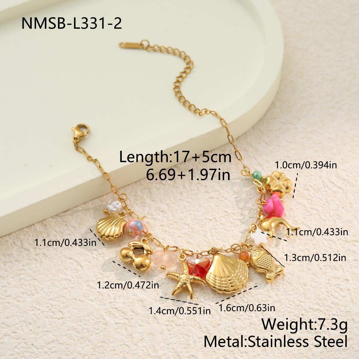 GEMCHIC Women s Ocean Style Shell Starfish Seahorse Bracelet Necklace Set Gold Plated Titanium Steel Jewelry