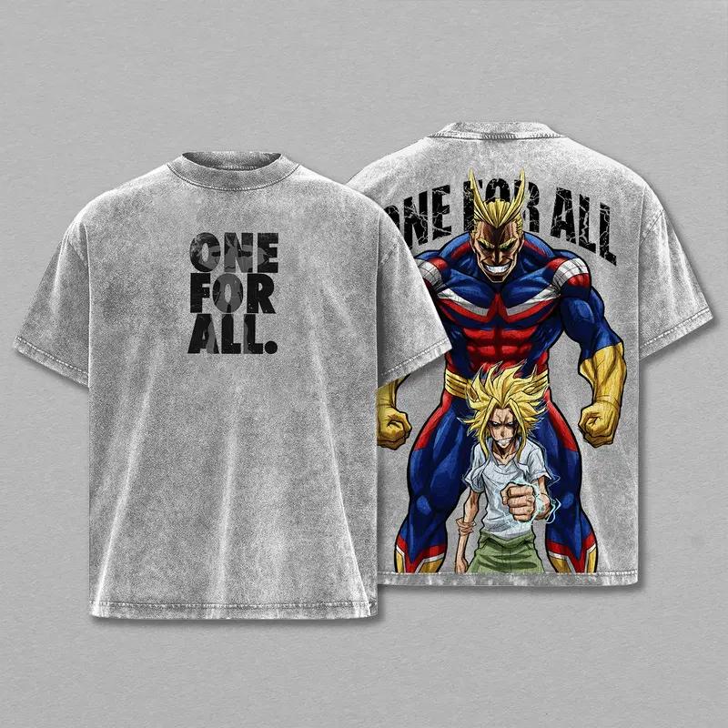 

All Might Print T-shirt Anime My Hero Academia Clothing Men Women Cotton Tshirts Retro Washed T Shirt Harajuku Short Sleeve Tops XXL серый