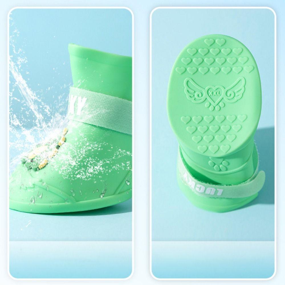 4pcs/set Cartoon Anti-slip Pet Rainshoe Waterproof Pet Foot Cover Dog Ankle Boots  Outdoor