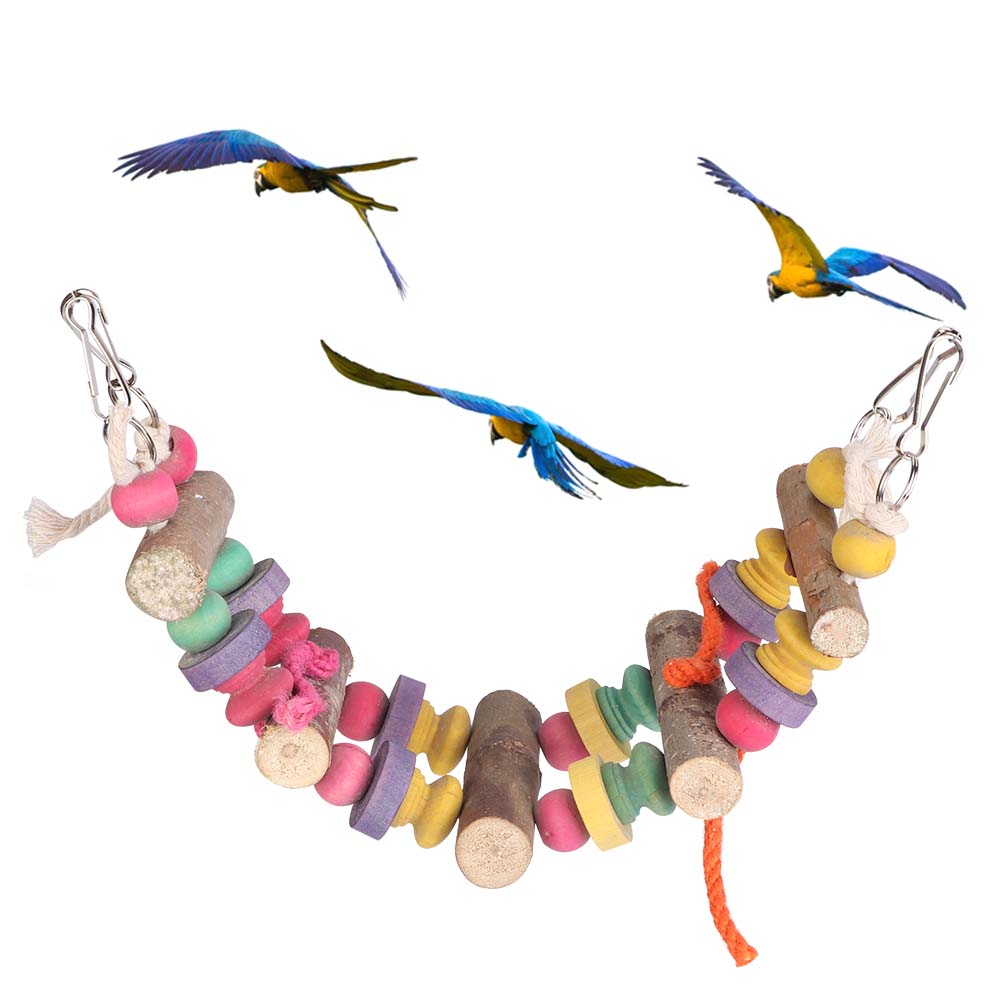 Wood Bird Pets Hanging Swing Color Activity Play Bridge Grinding Chew Bite Cage Toy for Parrot