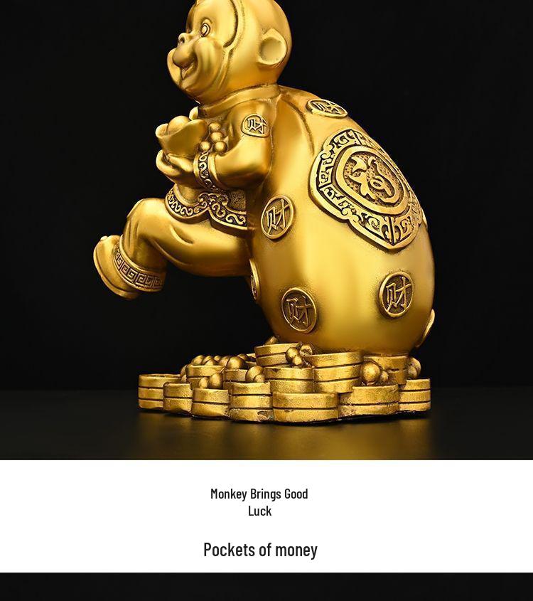 Town House Golden Monkey Zodiac Figurine: Treasure-Offering Monkey Desktop Ornament