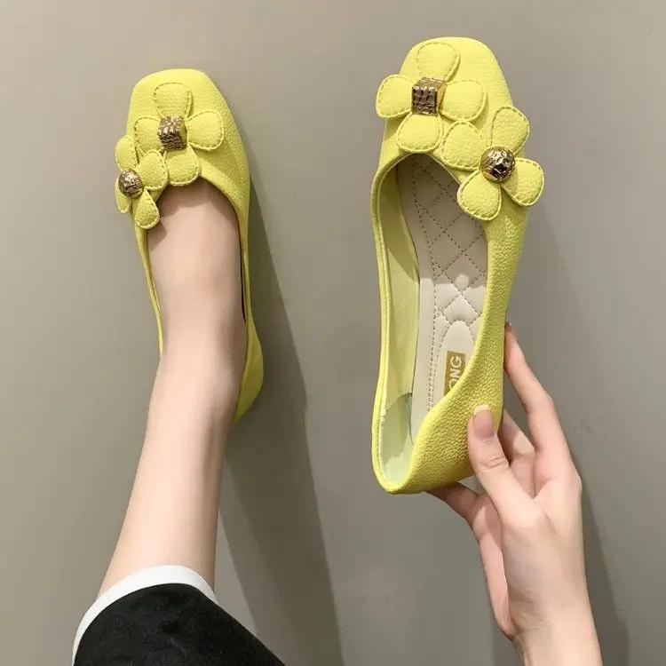 

Модная милая женская обувь на плоской подошве из одинарной кожи, повседневная, желтая, на каблуке, женская обувь, отпуск, люксовый бренд, социальный шик и элегантность, Y2k 40