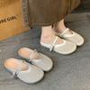 Half Slippers Women's Summer Wear Fisherman Baotou Flat Bottom Sandals Inner Height Increase One Pedal Mesh Breathable 2025 Weaving